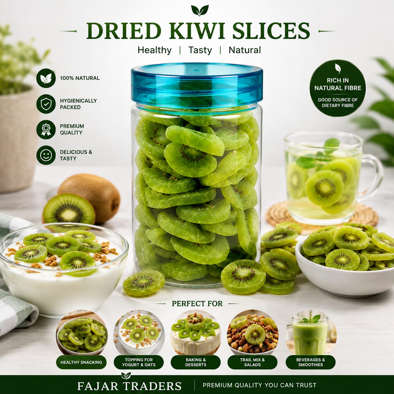 FAJAR TRADERS Dried Kiwi Slices 250g | Sweet & Tangy Dried Fruitful